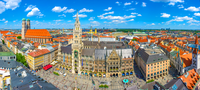 Panorama view of Frauenkirche and the new town hall in Munich, Germany