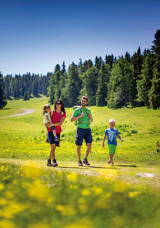 Familie beim Wandern in der Steiermark im Sommer